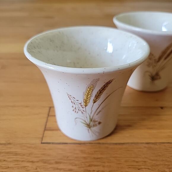 Vintage 70s Pottery Craft Speckled Wheat Pattern Flared Cups Glazed MCM Prairie - Picture 2 of 10